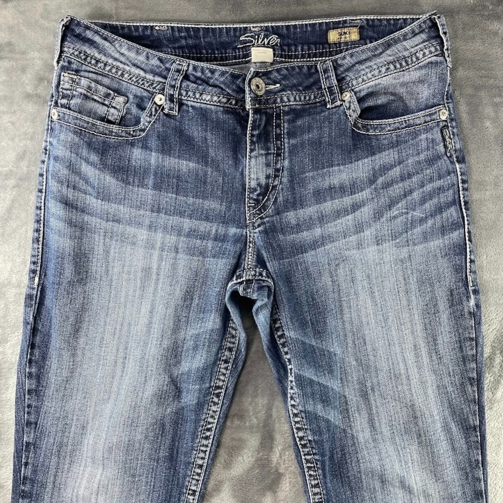 Silver Jeans Womens 36x29 Suki Boot Cut Blue Denim Thick Stitch Medium Wash - Picture 2 of 10